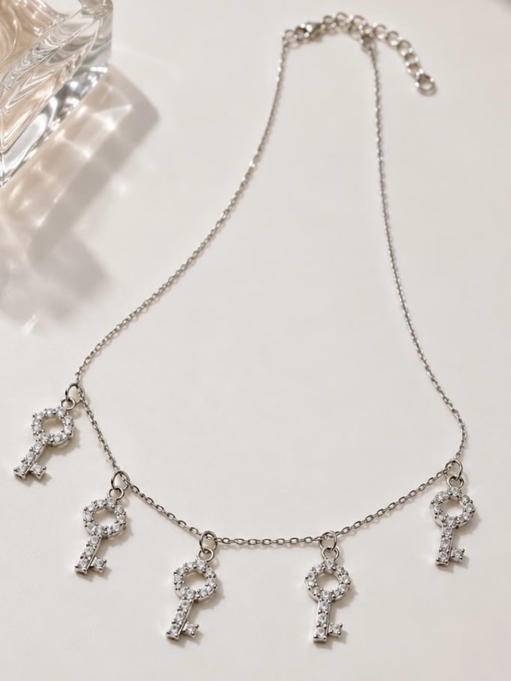 Five-Key Silver Charm Necklace - Sparkling Women's Jewelry